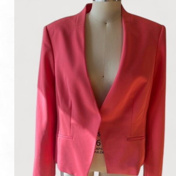 NEW Calvin Klein Coral Pink Blazer. NWT. Size 16. V-neck. Open front. Stretch. - Picture 1 of 7